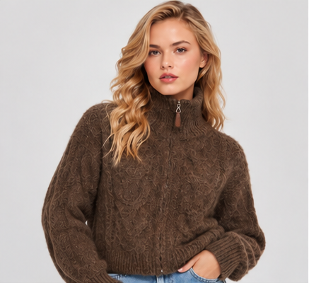 High-Collar Zip Cardigan