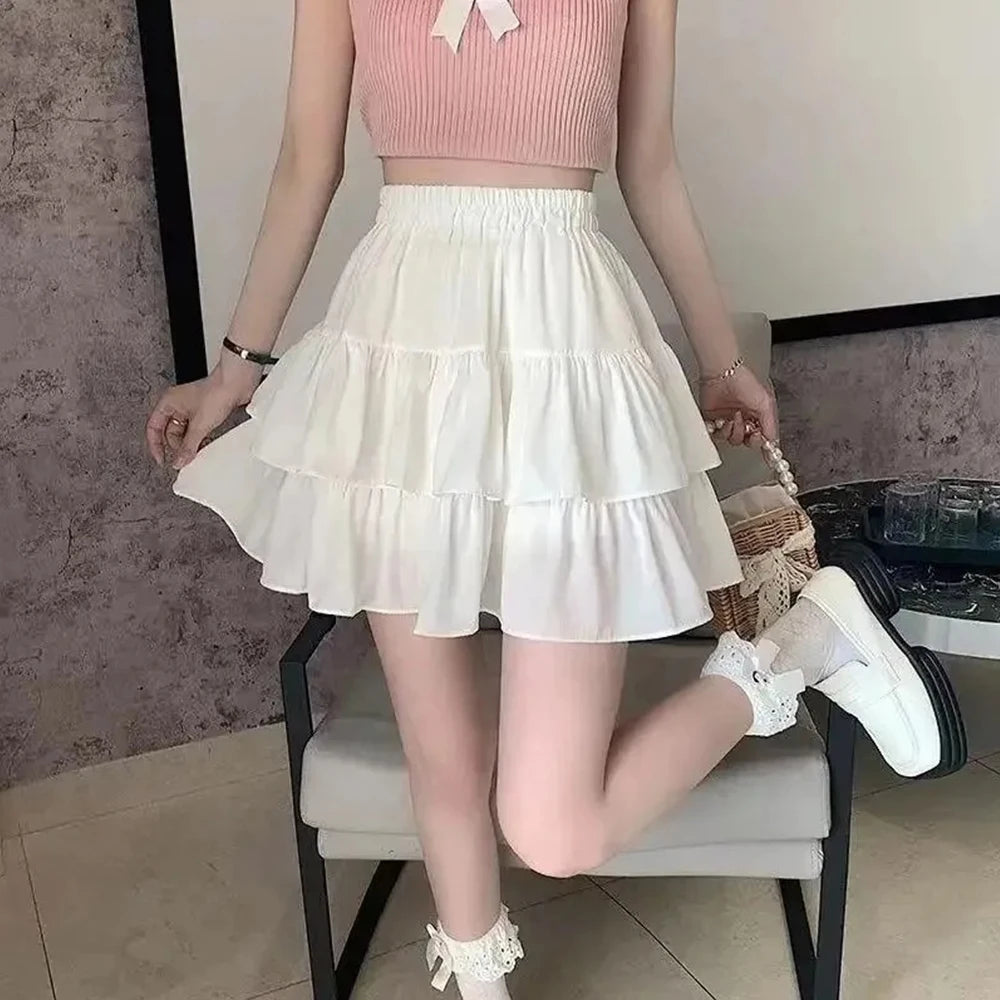 Elastic-Waist Pleated Mini Skirt