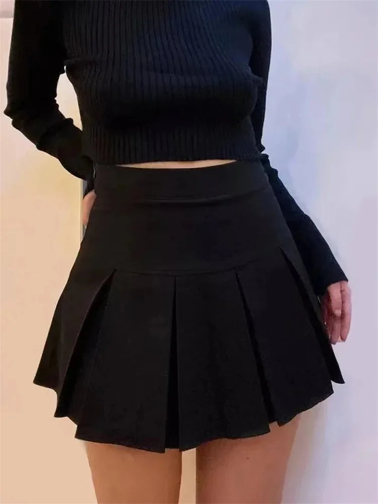 Zip-Detail Pleated Mini Skirt