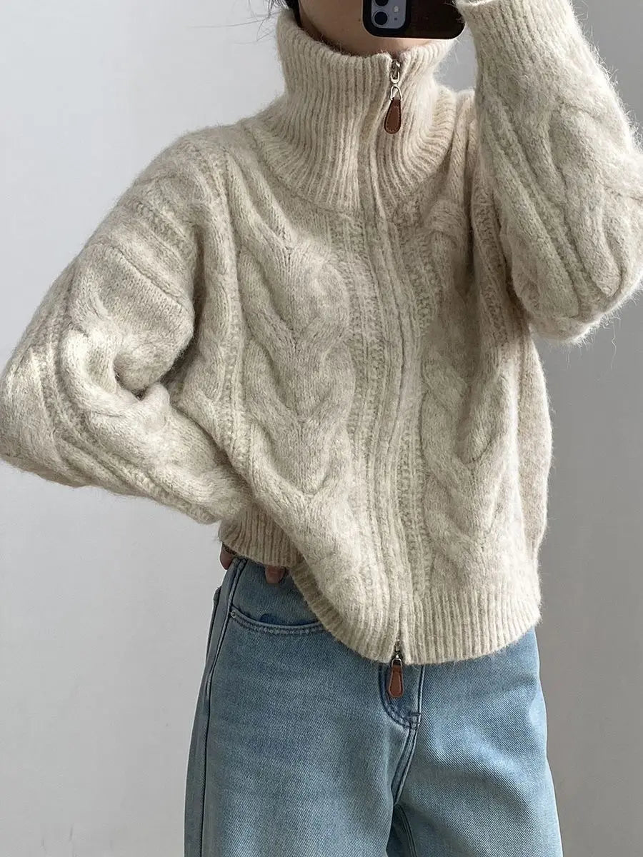 Collar Zipper Cardigan Sweater