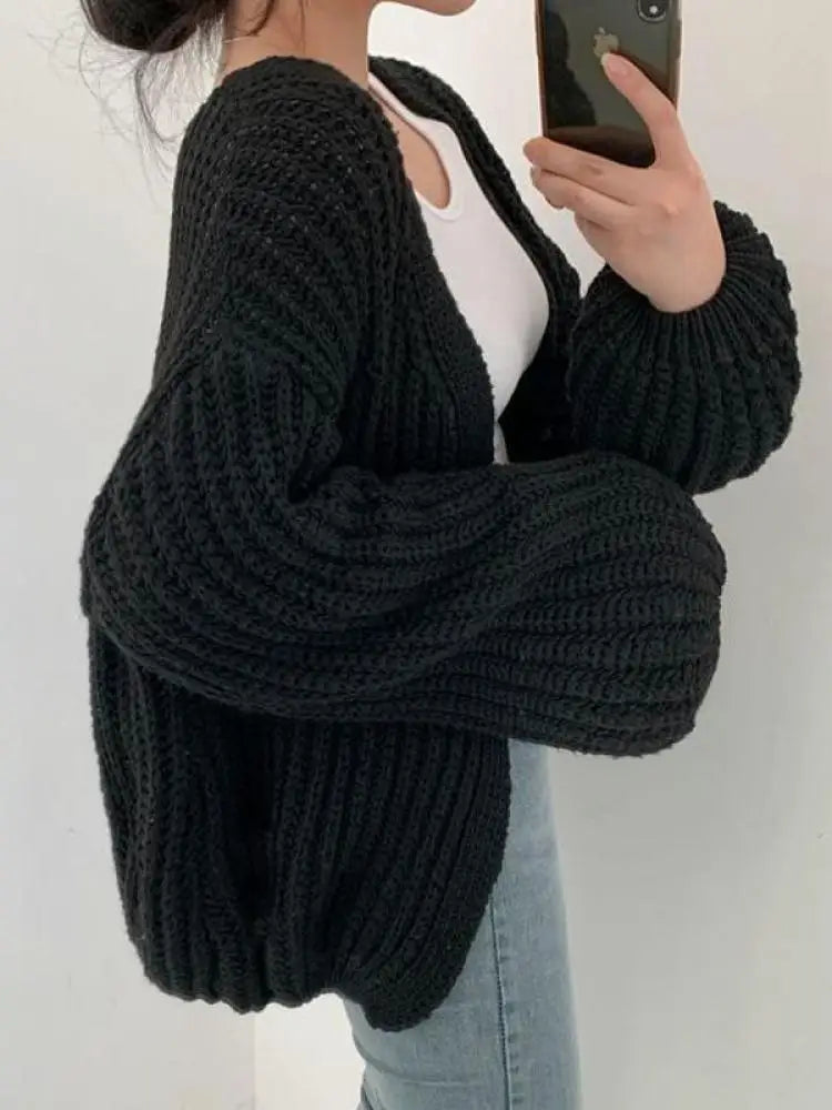 Lantern Sleeve Knitted Cardigan