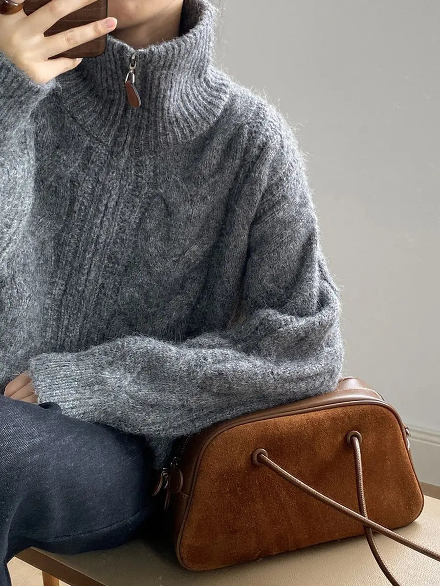 Collar Zipper Cardigan Sweater