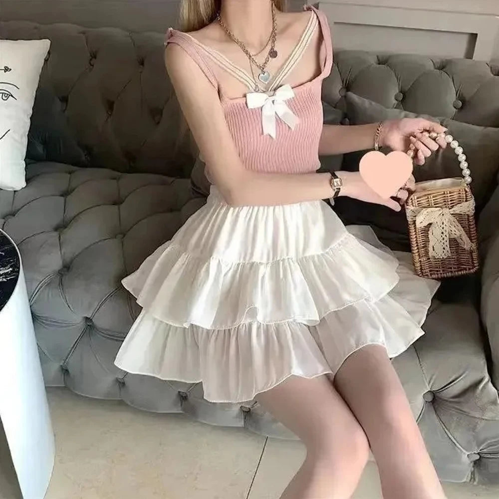 Elastic-Waist Pleated Mini Skirt