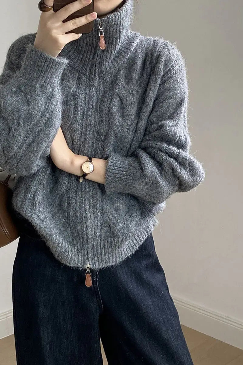 Collar Zipper Cardigan Sweater