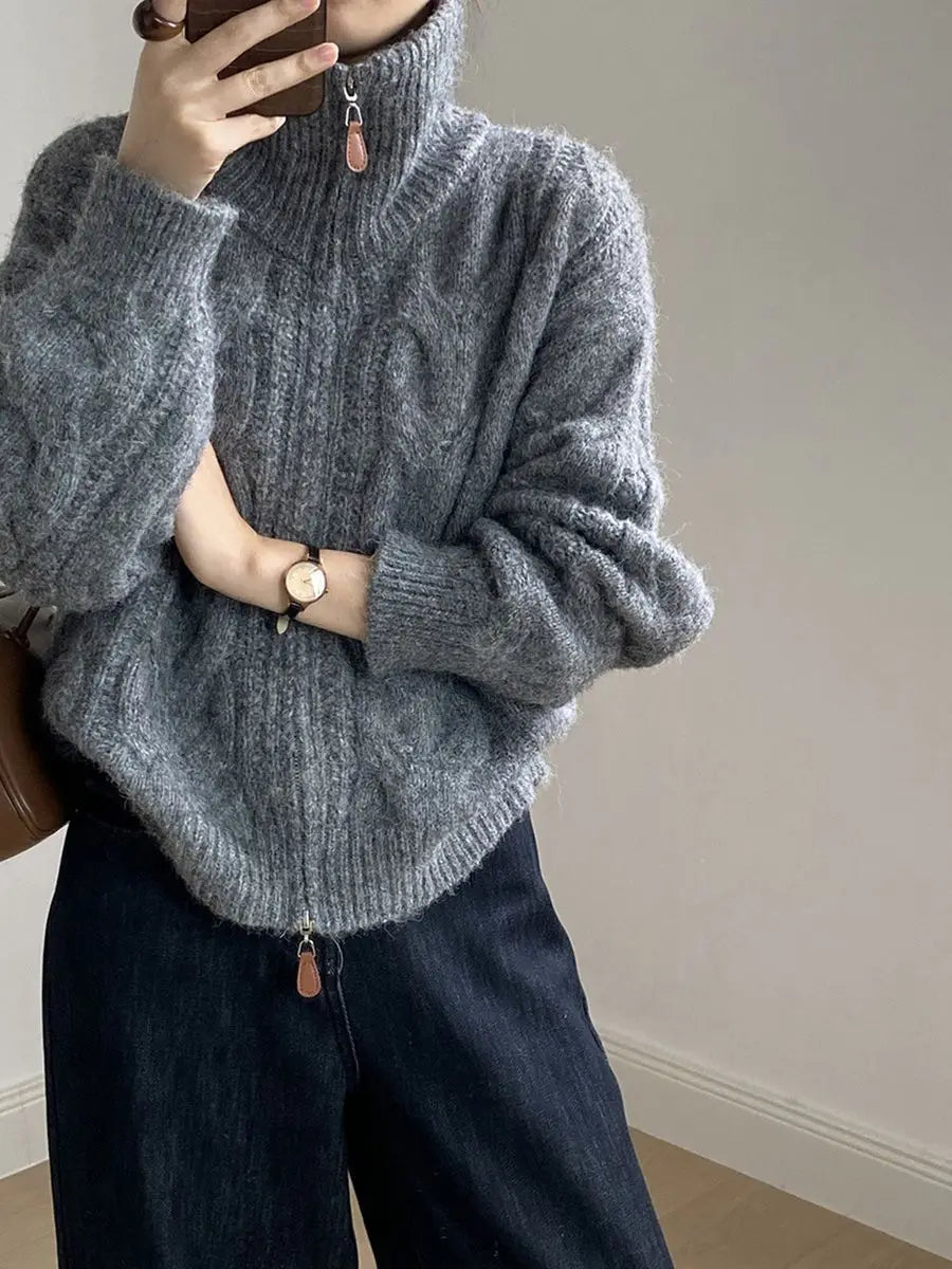 Collar Zipper Cardigan Sweater