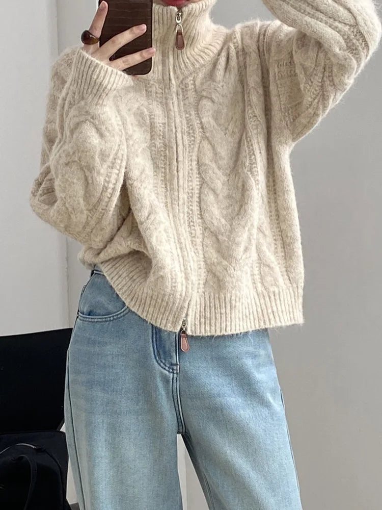Collar Zipper Cardigan Sweater