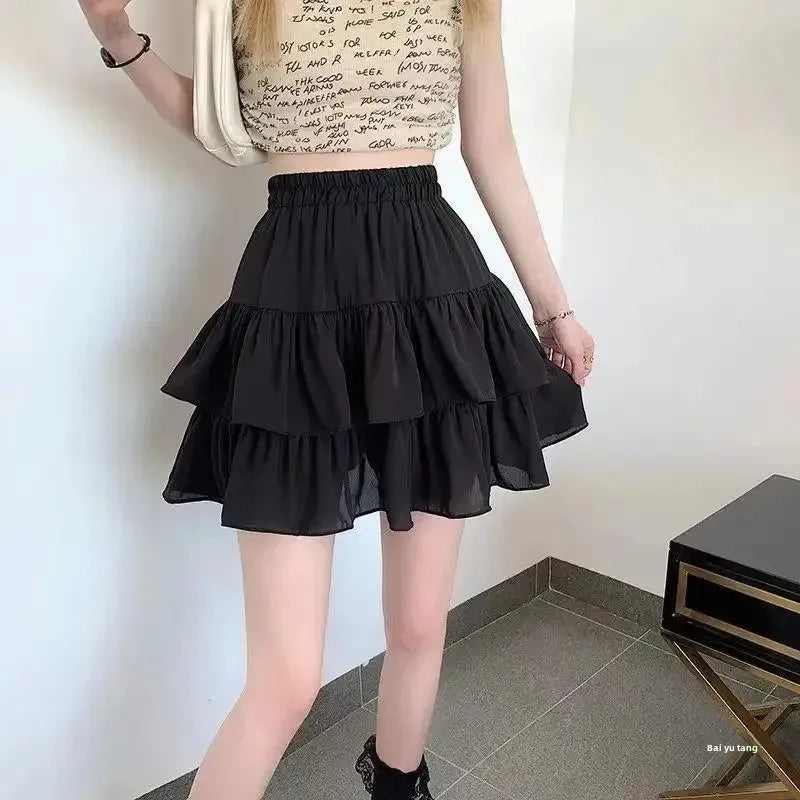 Elastic-Waist Pleated Mini Skirt
