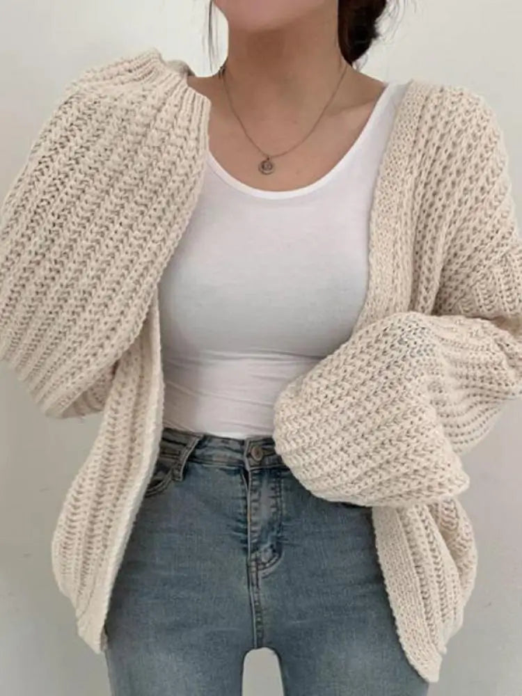 Lantern Sleeve Knitted Cardigan