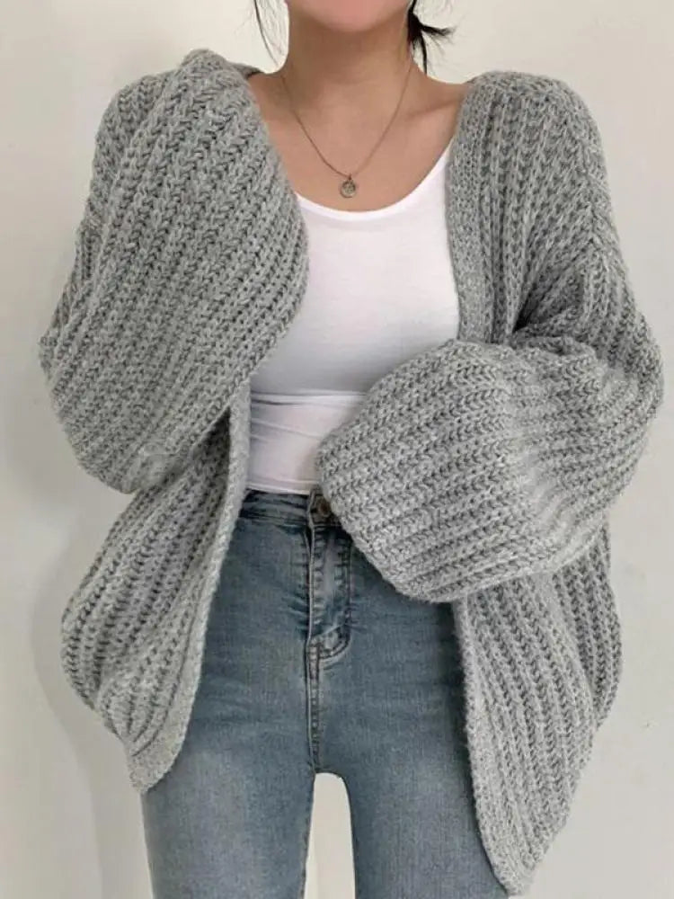 Lantern Sleeve Knitted Cardigan