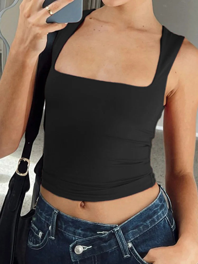 Collared Sleeveless Crop Top