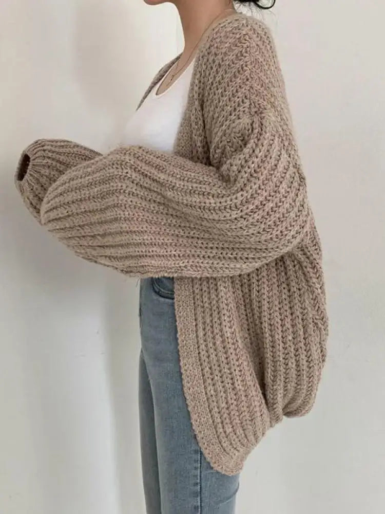 Lantern Sleeve Knitted Cardigan