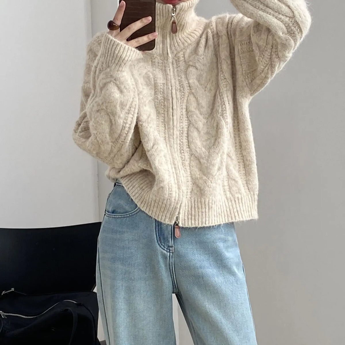 Collar Zipper Cardigan Sweater