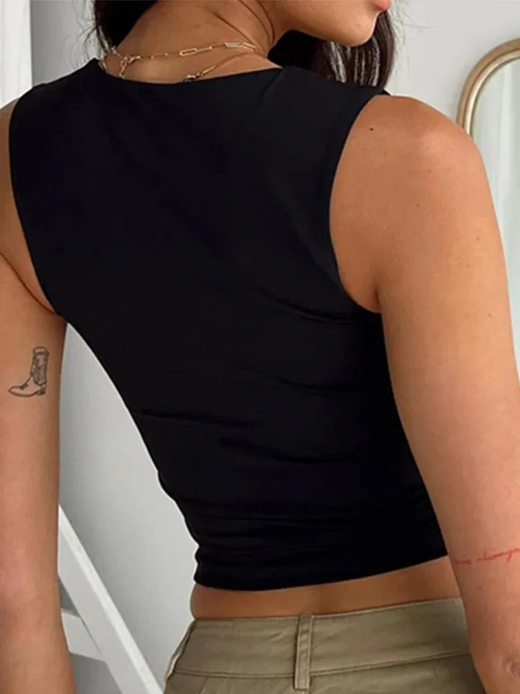 Collared Sleeveless Crop Top
