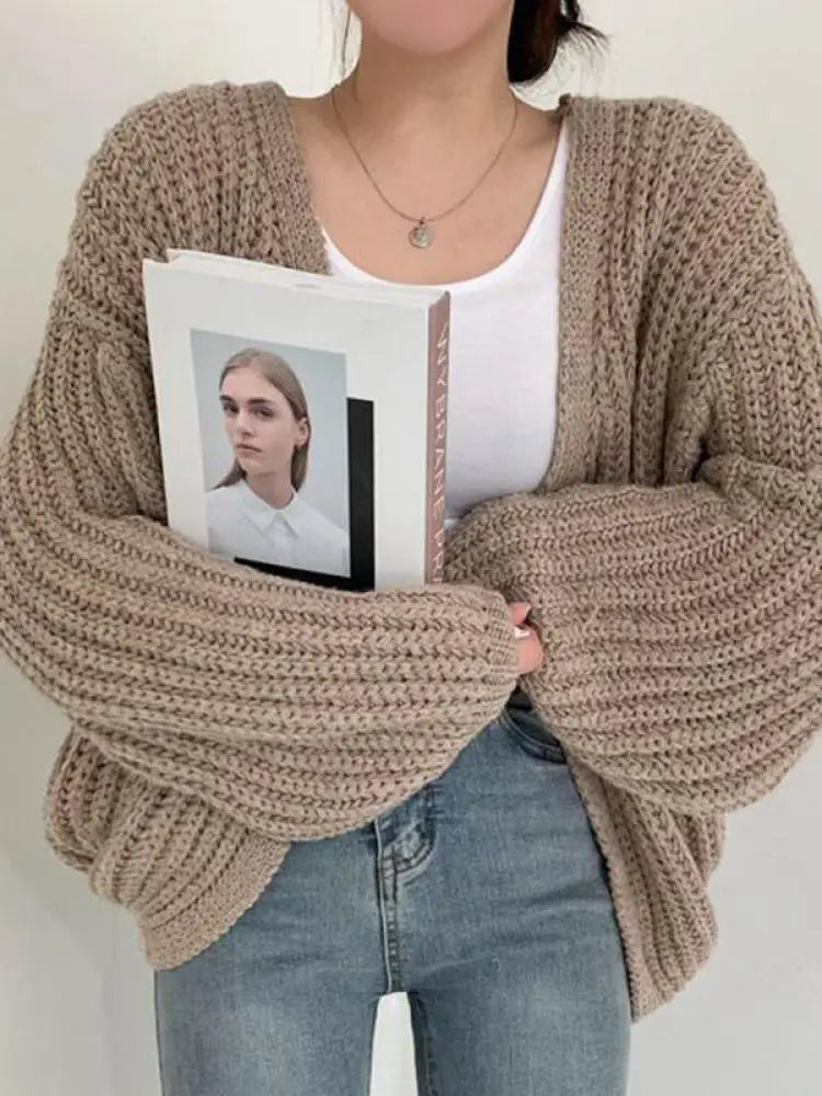 Lantern Sleeve Knitted Cardigan