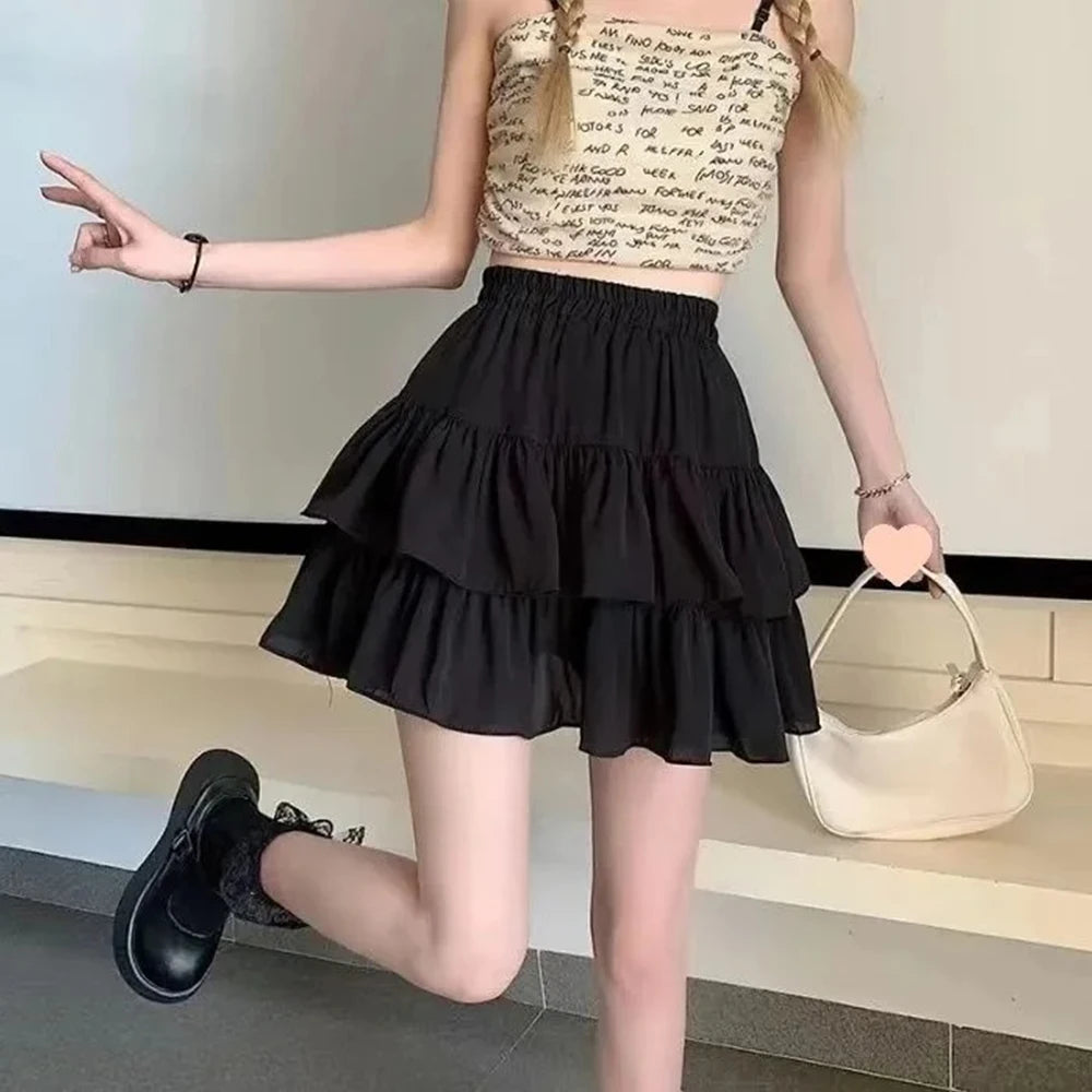 Elastic-Waist Pleated Mini Skirt