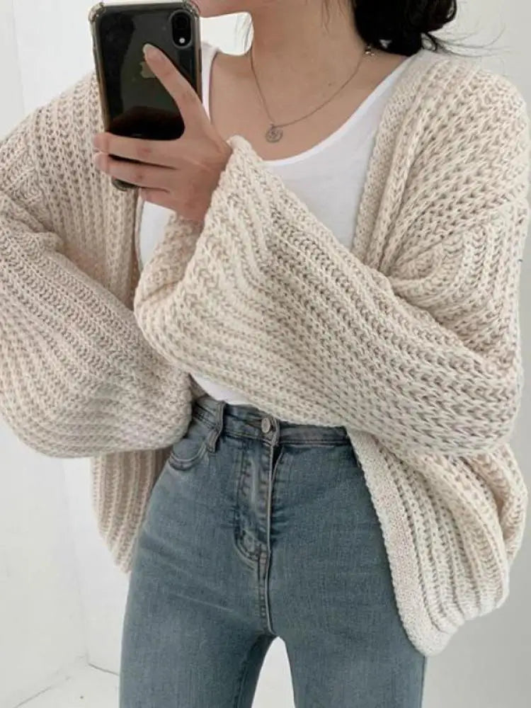 Lantern Sleeve Knitted Cardigan