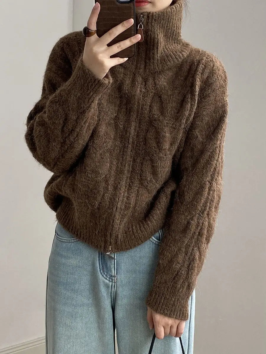 Collar Zipper Cardigan Sweater