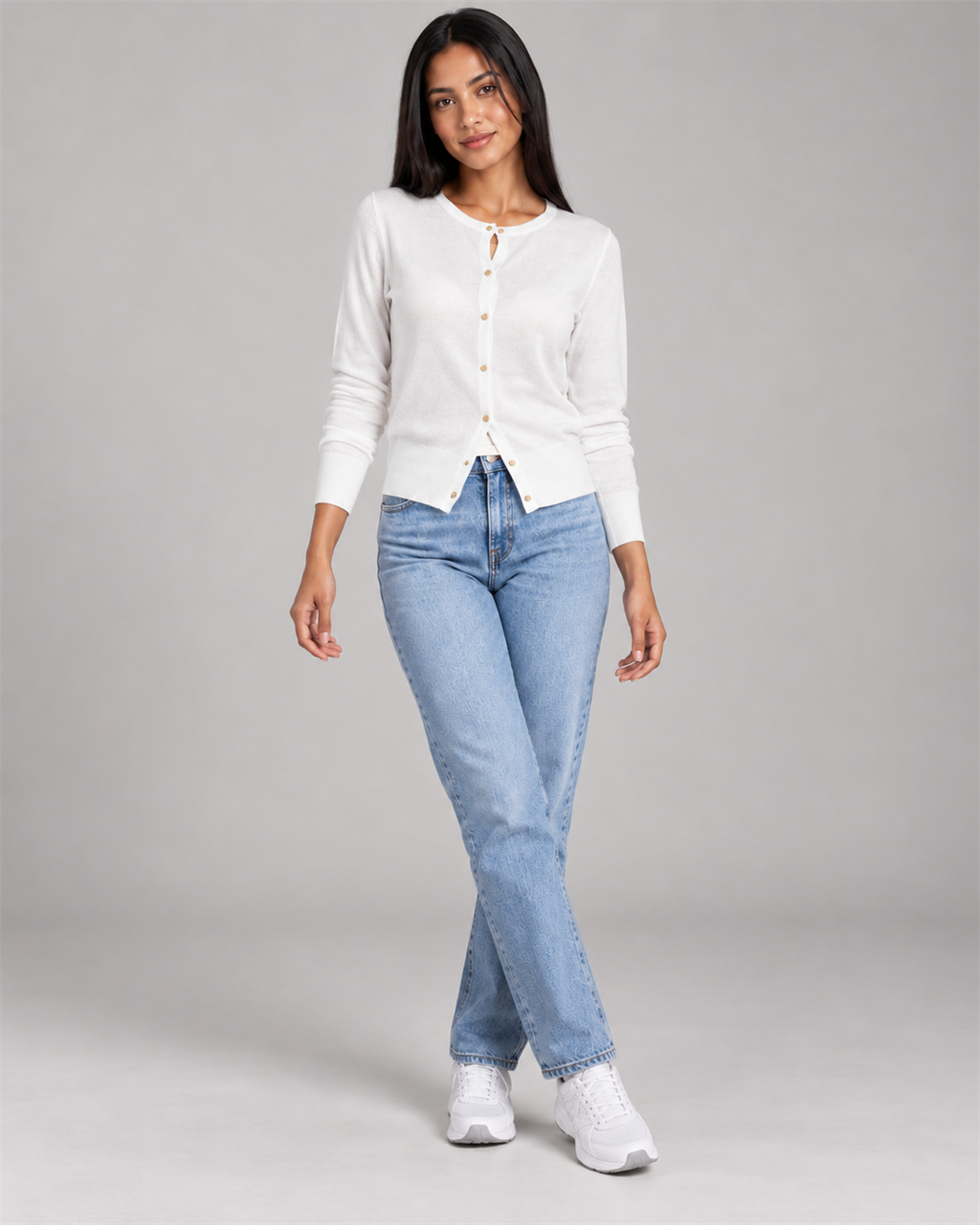 Round-Neck Button Cardigan