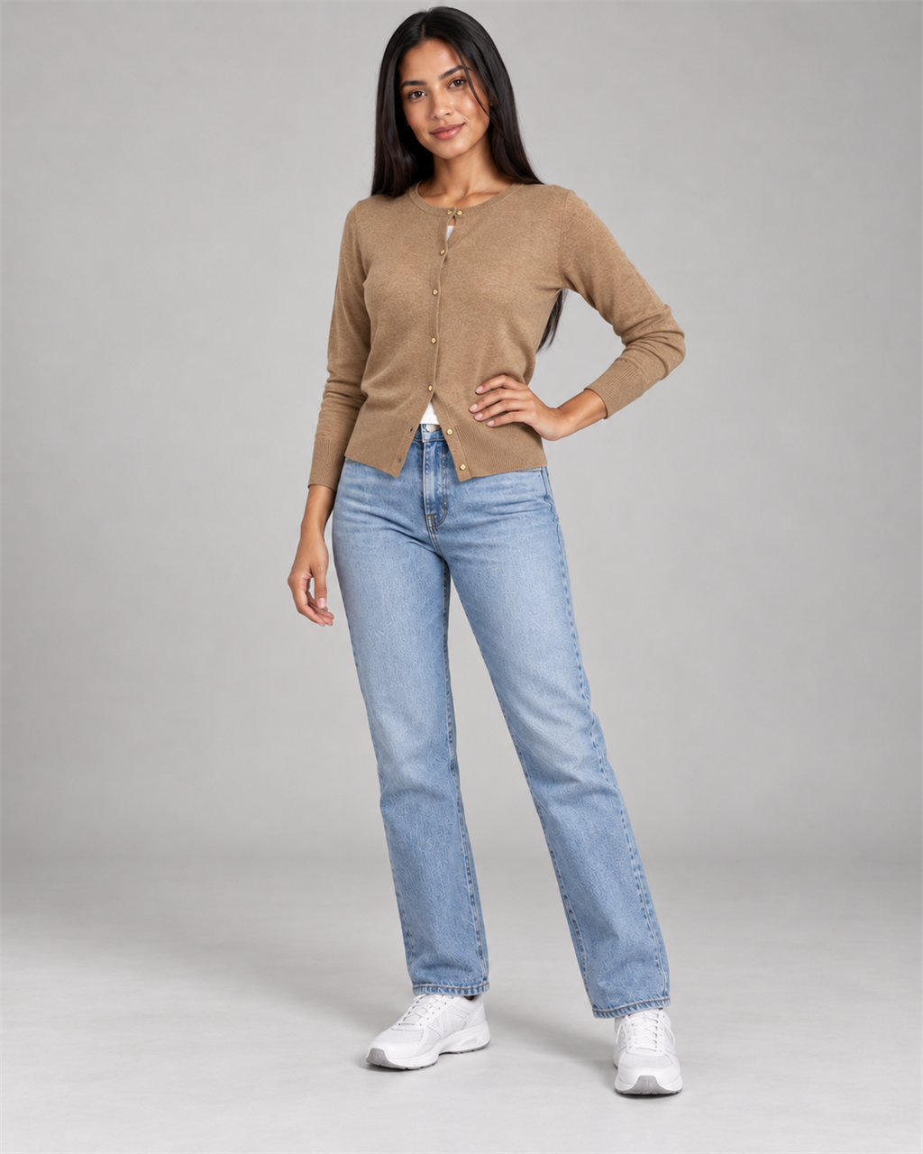 Round-Neck Button Cardigan