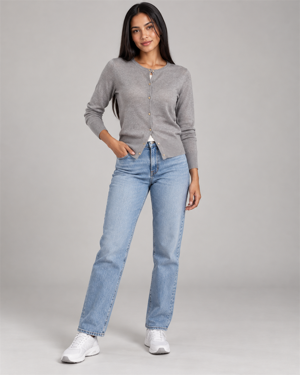 Round-Neck Button Cardigan