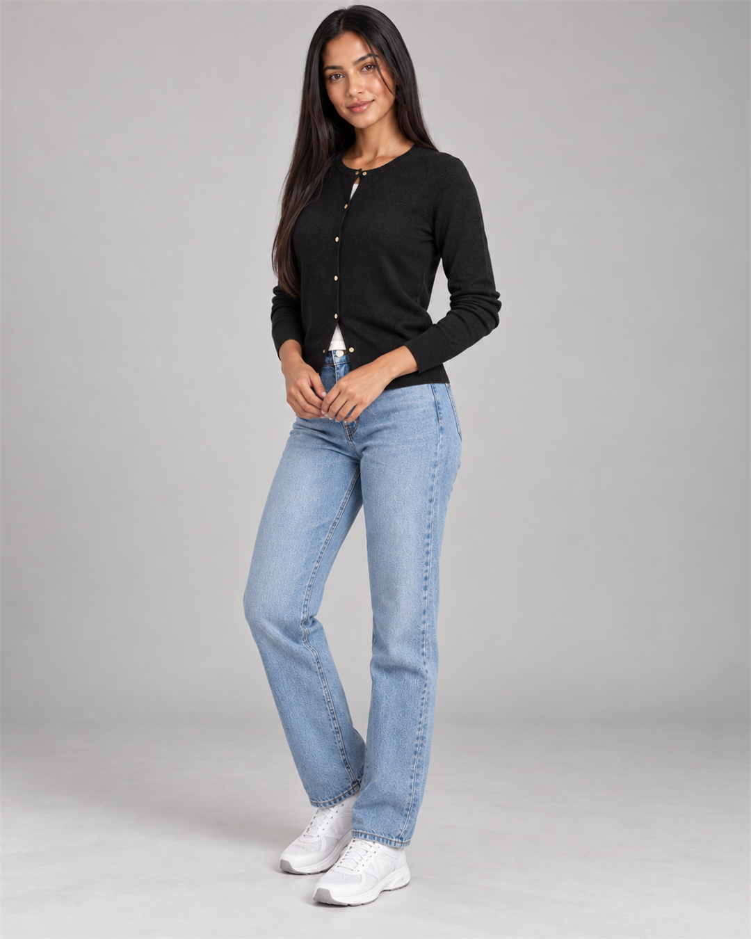 Round-Neck Button Cardigan